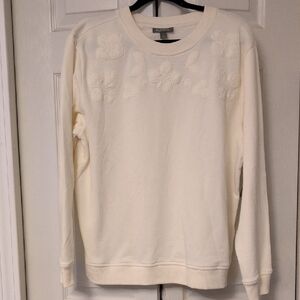 Style & Co. Cream Floral Crew Neck Sweatshirt